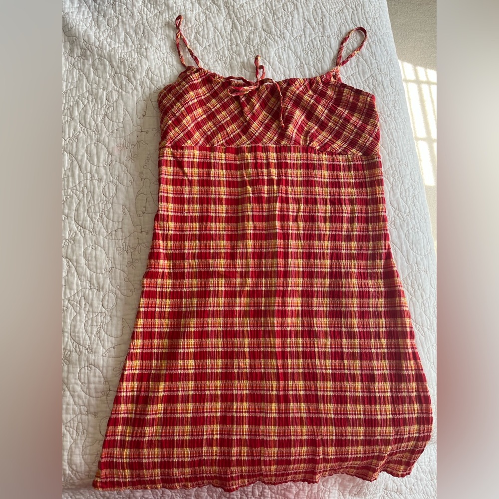 Vintage 90s deadstock Venus Girl Trap plaid milkmaid minidress
